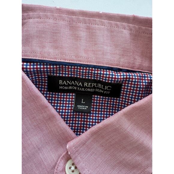Banana Republic Large Non-Iron Tailored Slim Fit Pink Button Front Mens Shirt - Picture 3 of 9